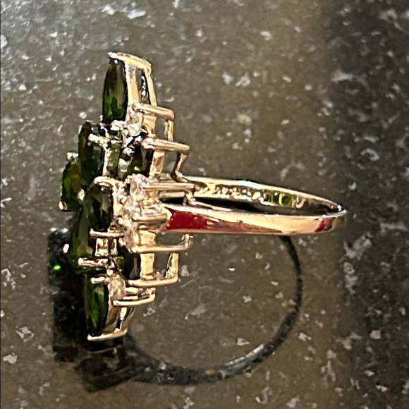 Sterling Silver Vibrant Green Chrome Diopside Floral Ring Size 10 - Picture 12 of 14